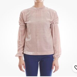 PINKO CASSIOPEA 1B12U3 Long Sleeve Velvet Blouse Bishop Tie Neck Rose Pink M